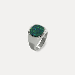Green Opal Signet Ring - Silver