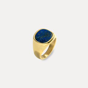 Large Lapis Signet Ring - Gold