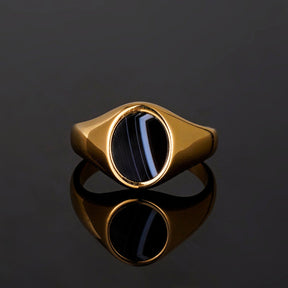 White Line Onyx Ring - Gold