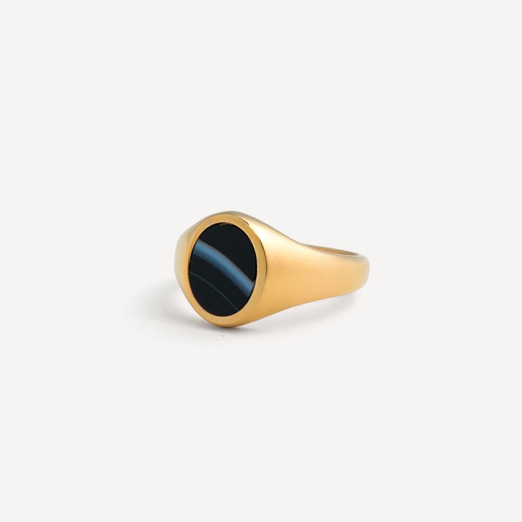 White Line Onyx Ring - Gold
