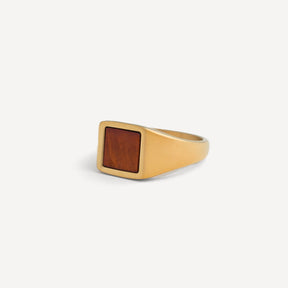 Square Red Tigers Eye Ring - Gold