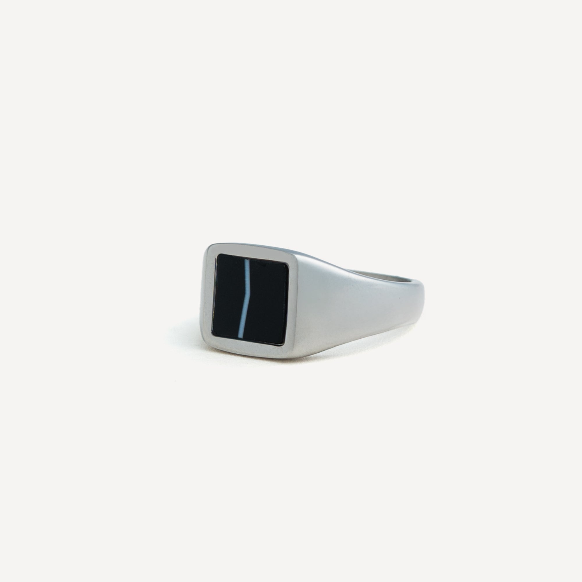 Square White Line Onyx Ring - Silver