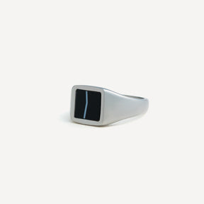 Square White Line Onyx Ring - Silver