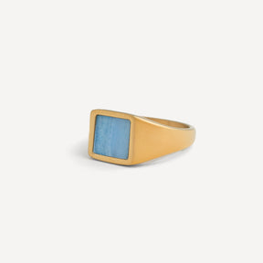 Square Blue Lace Ring - Gold