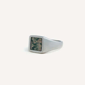 Square Moss Agate Ring - Silver