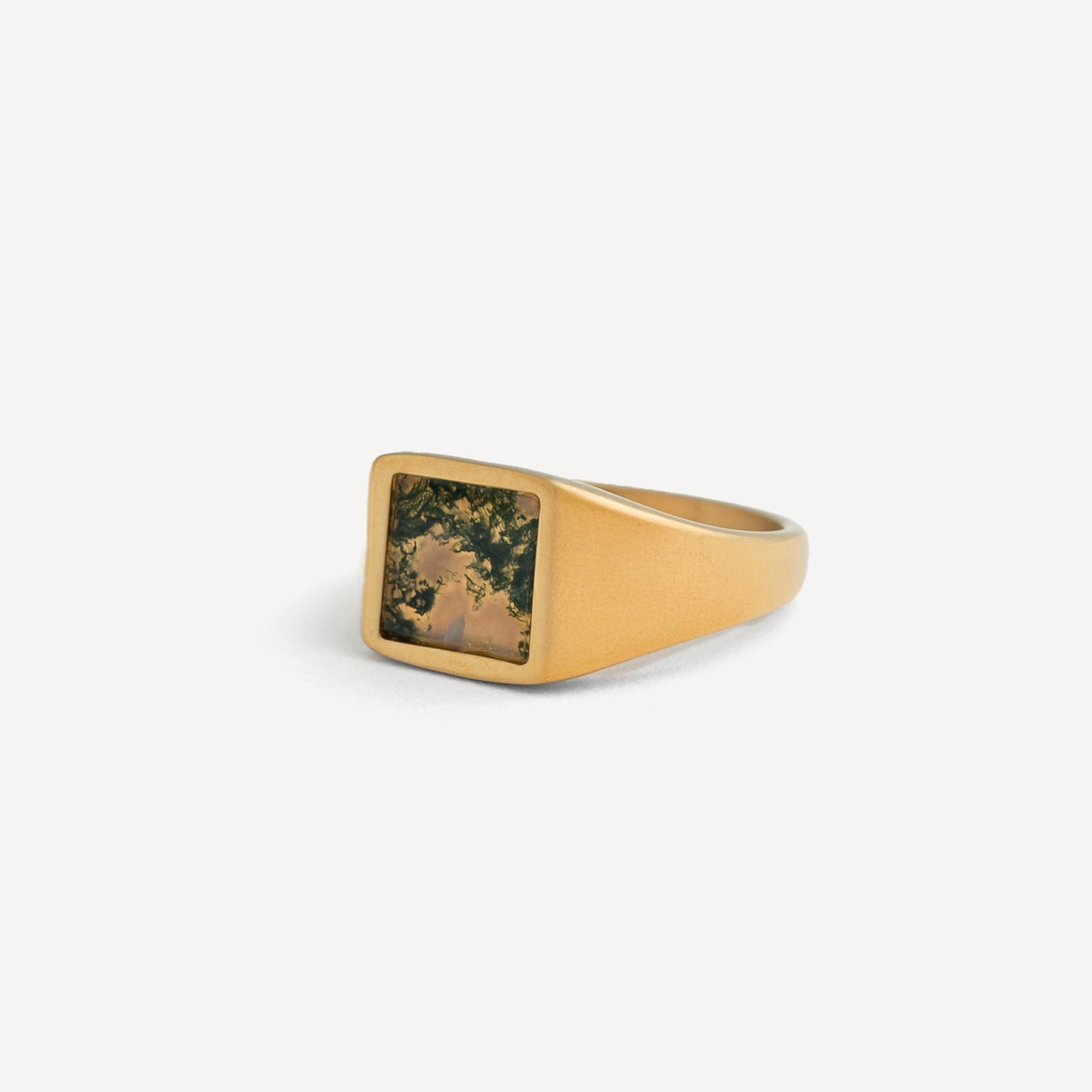 Square Moss Agate Ring - Gold