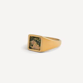 Square Moss Agate Ring - Gold