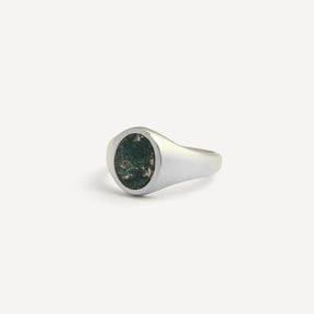 Moss Agate Signet Ring - Silver