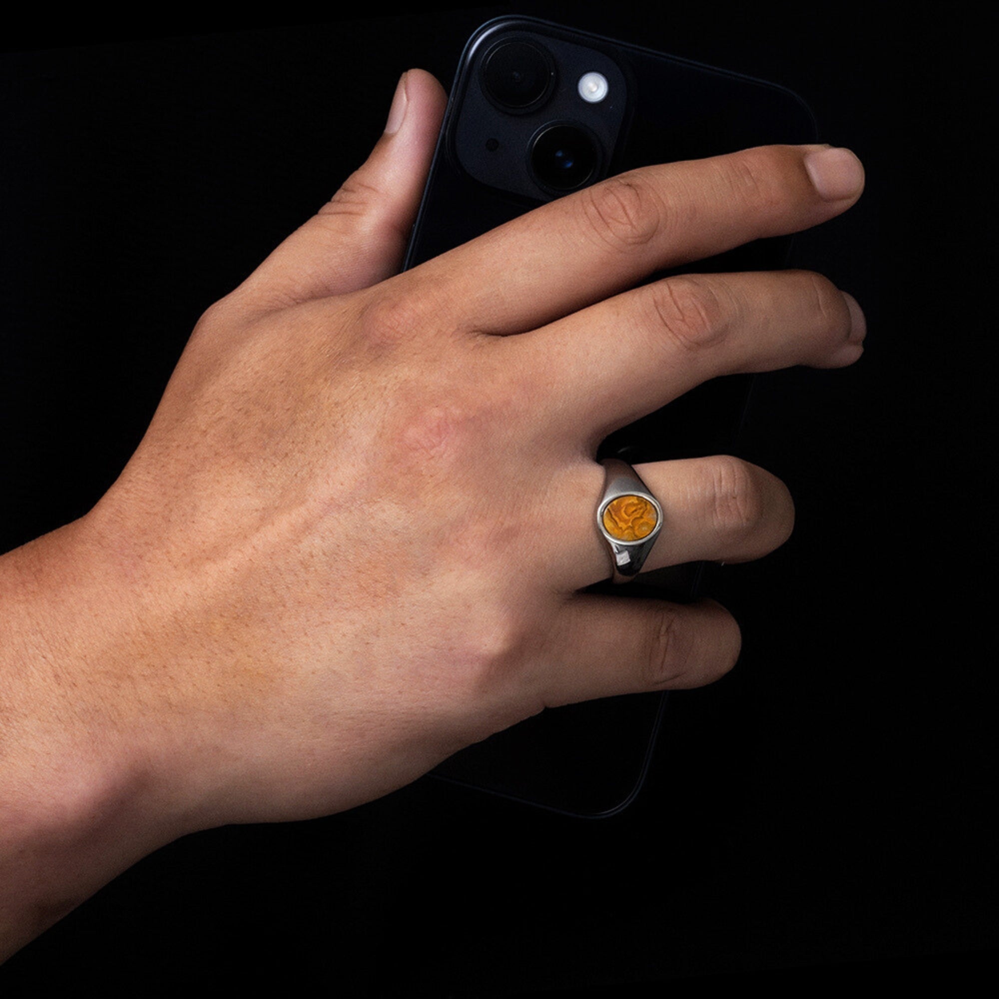 Crazy Onyx Signet Ring - Silver