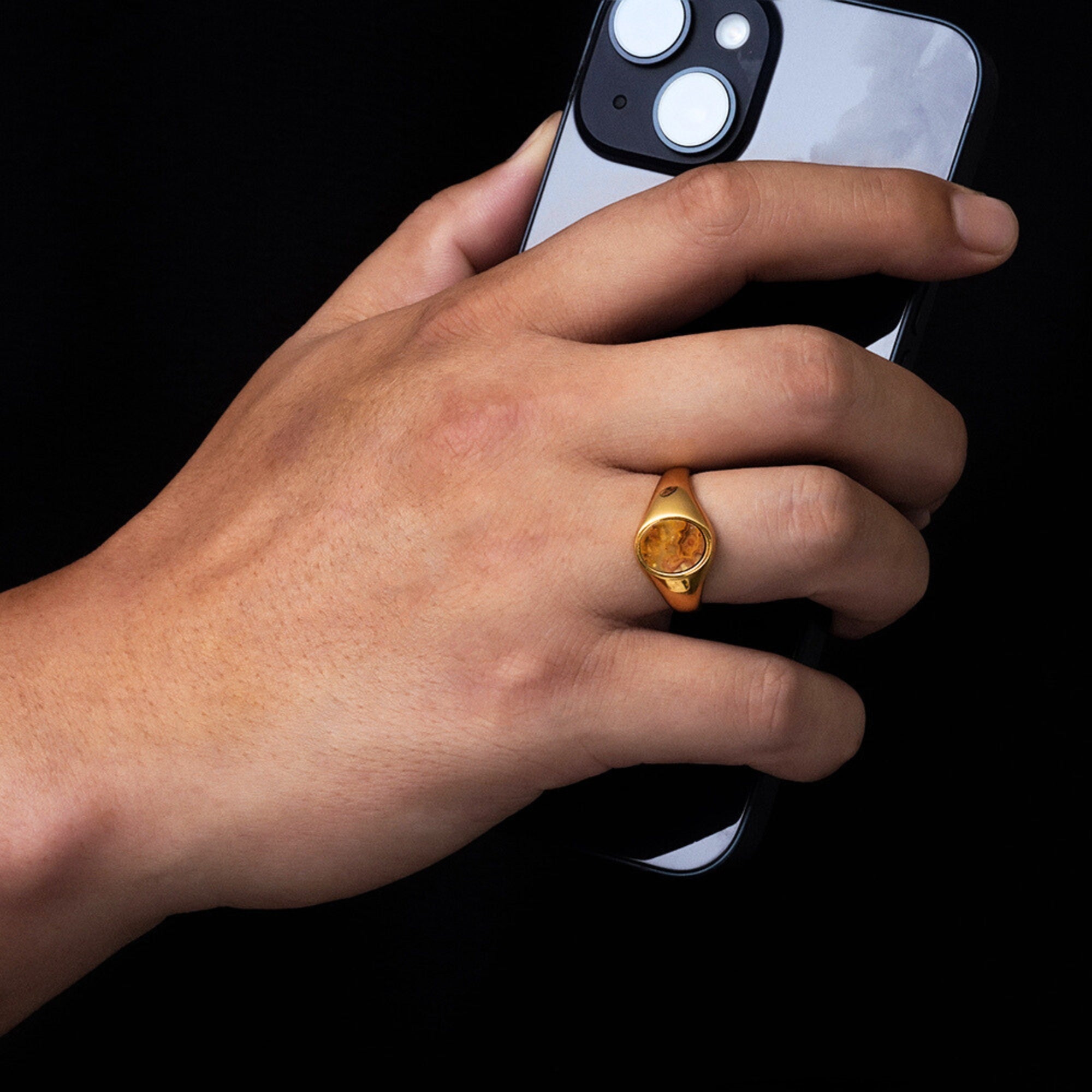 Crazy Onyx Signet Ring - Gold