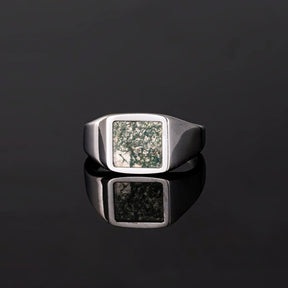 Square Moss Agate Ring - Silver