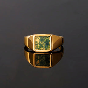 Square Moss Agate Ring - Gold