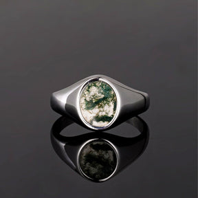 Moss Agate Signet Ring - Silver