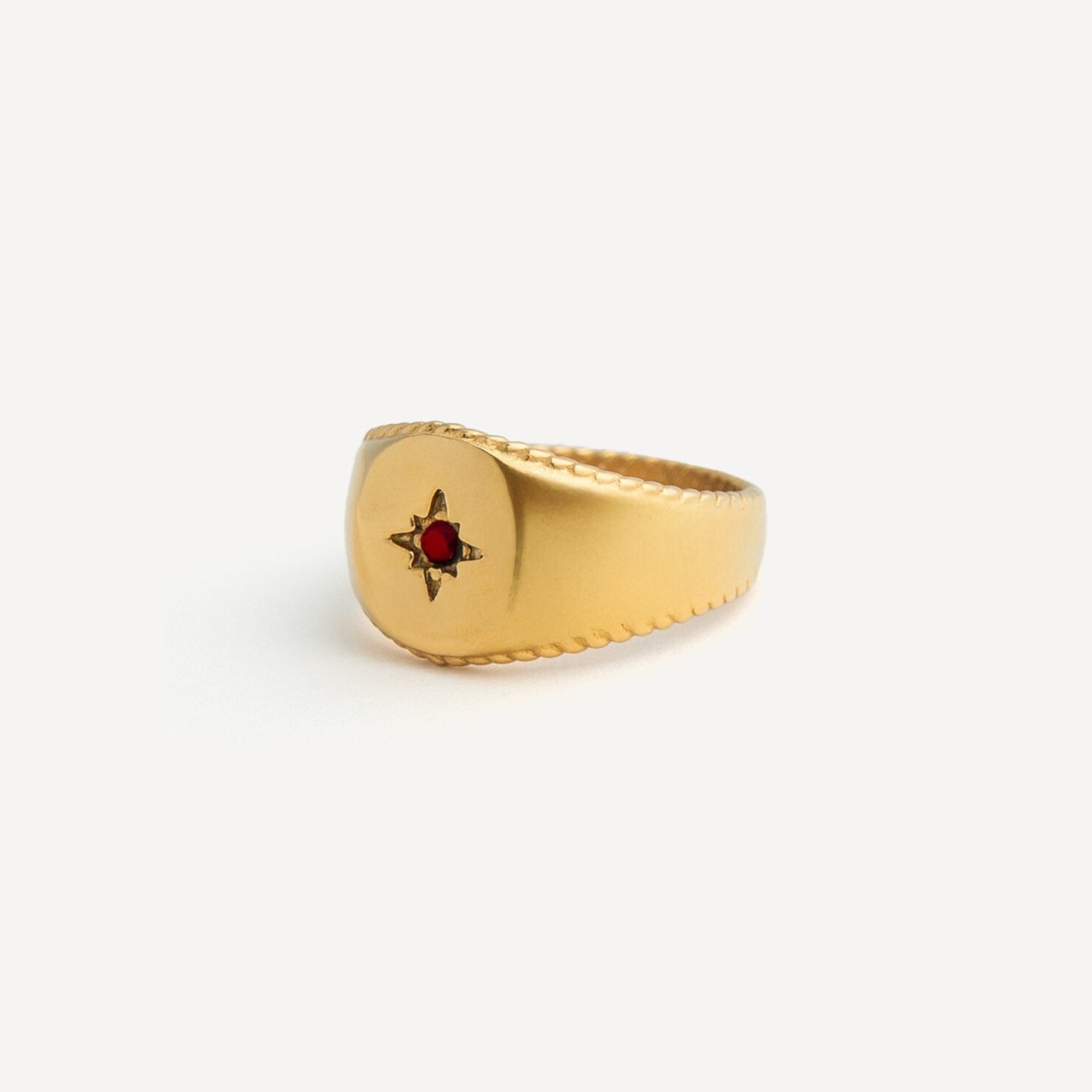 North Star Signet Red Ring - Gold