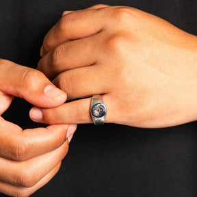 North Star Signet Red Ring - Silver