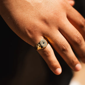 North Star Signet Black Ring - Gold