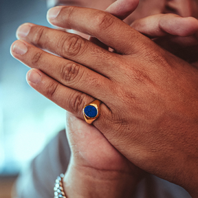 Blue Lapis Lazuli Signet Ring - Gold