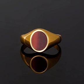 Red Tigers Eye Oval Ring - Gold