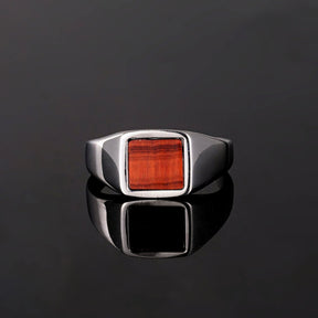 Square Red Tigers Eye Ring - Silver