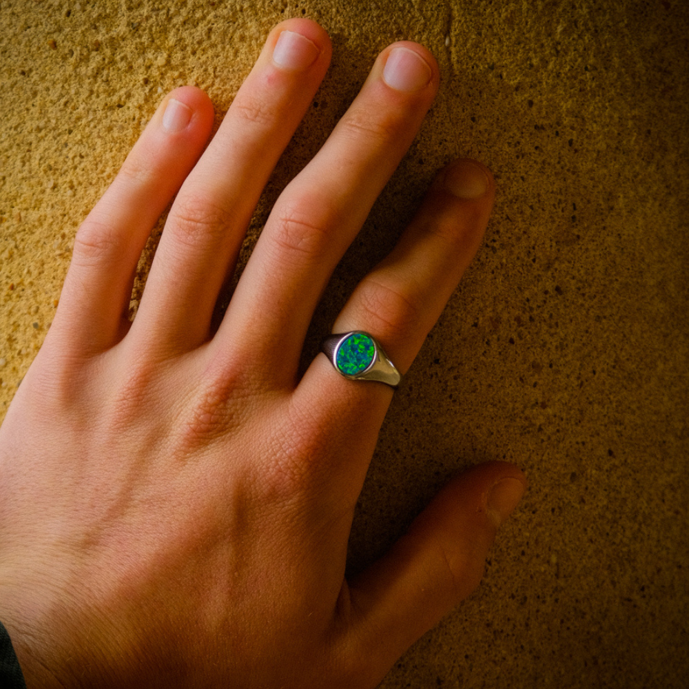 Green Opal Signet Ring - Silver