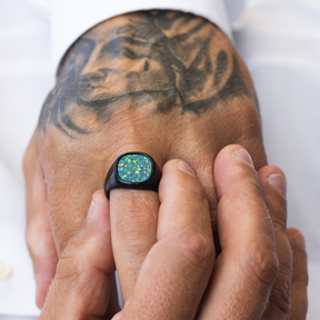 Green Opal Signet Ring - Black