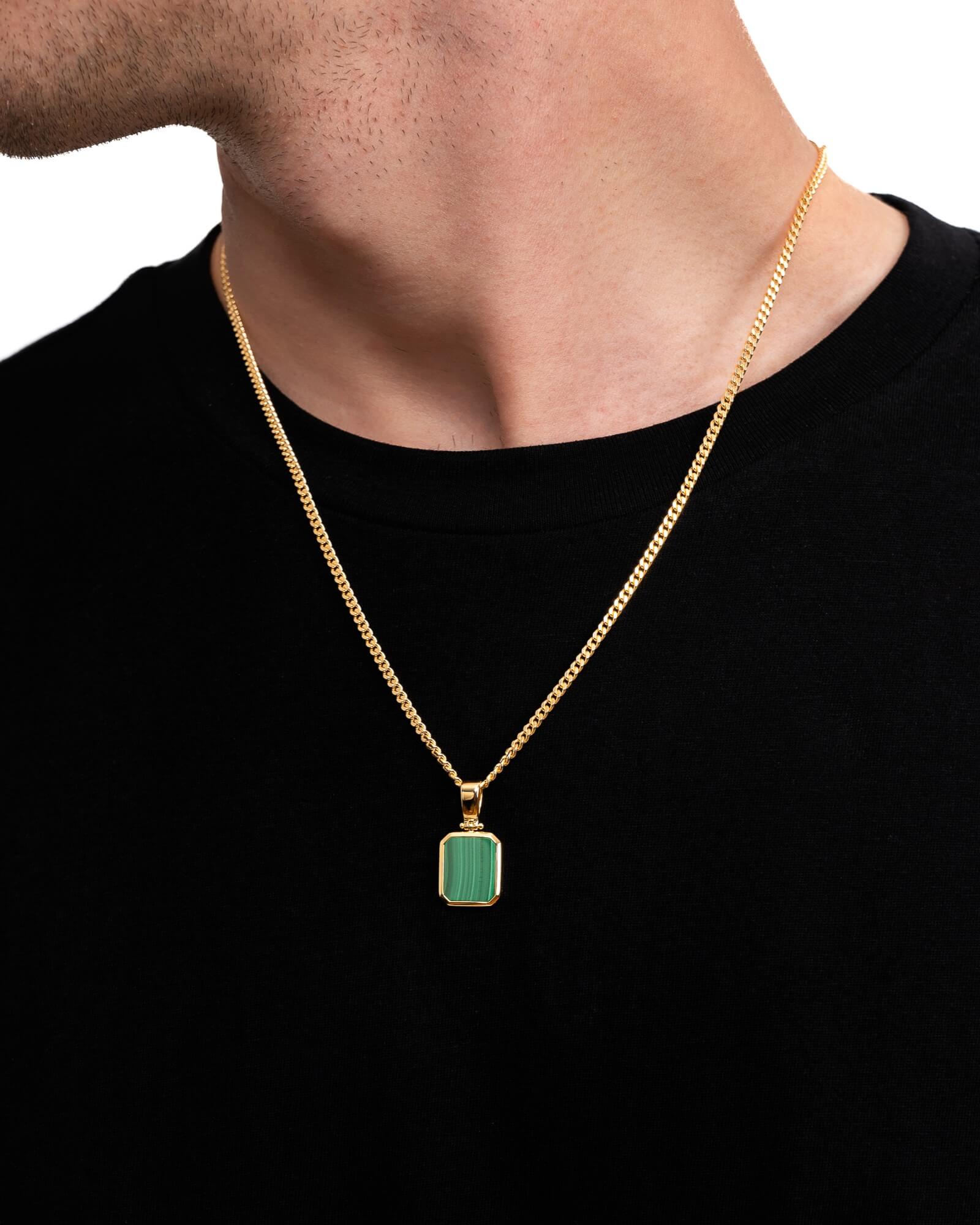Malachite octagon engraving plate necklace