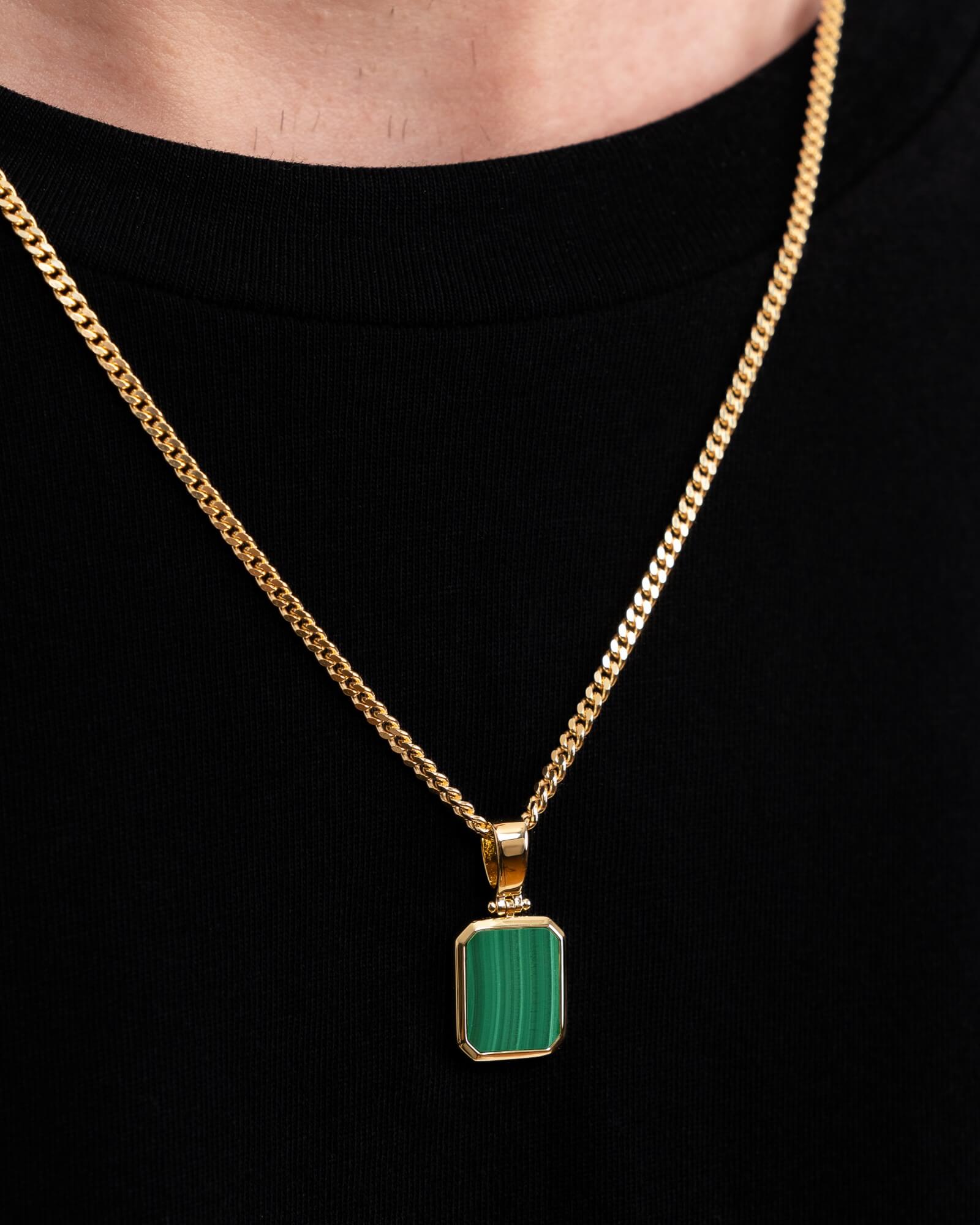 Malachite octagon engraving plate necklace
