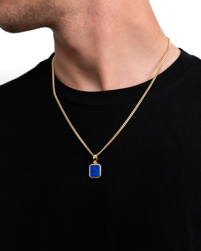 Lapis octagon engraving plate necklace