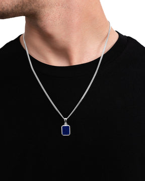 Lapis octagon engraving plate necklace