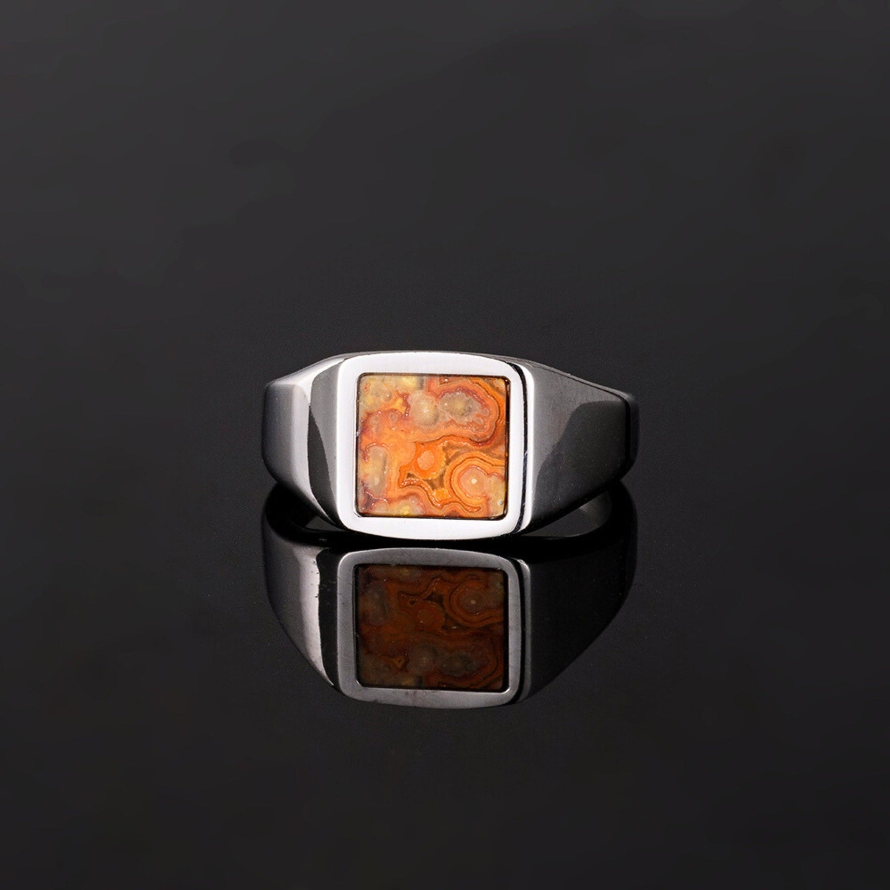 Square Crazy Onyx Ring - Silver