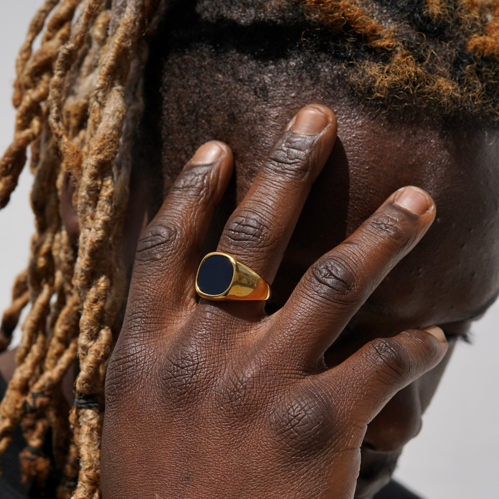 Large Black Onyx Signet - Gold