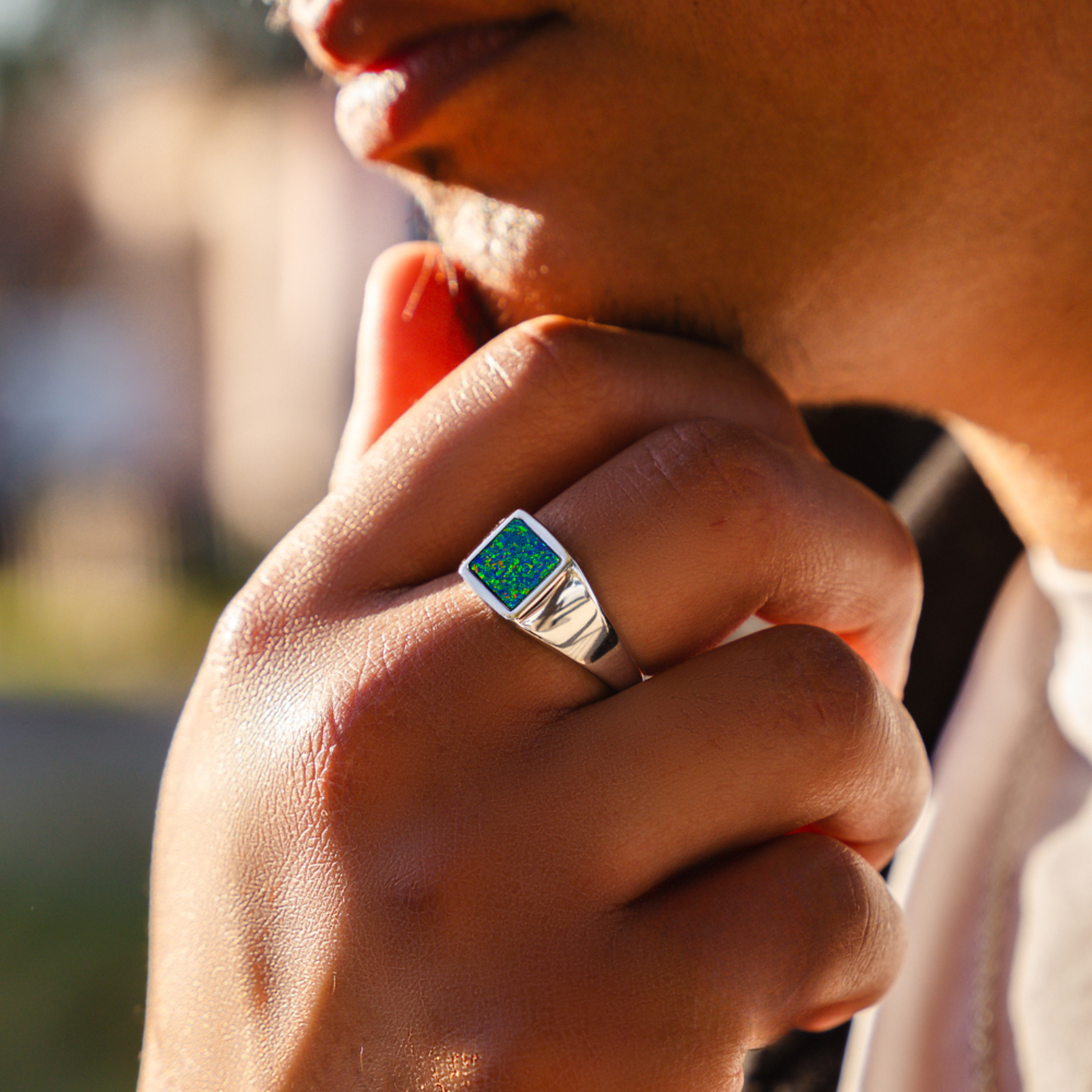 Square Opal Ring - Silver