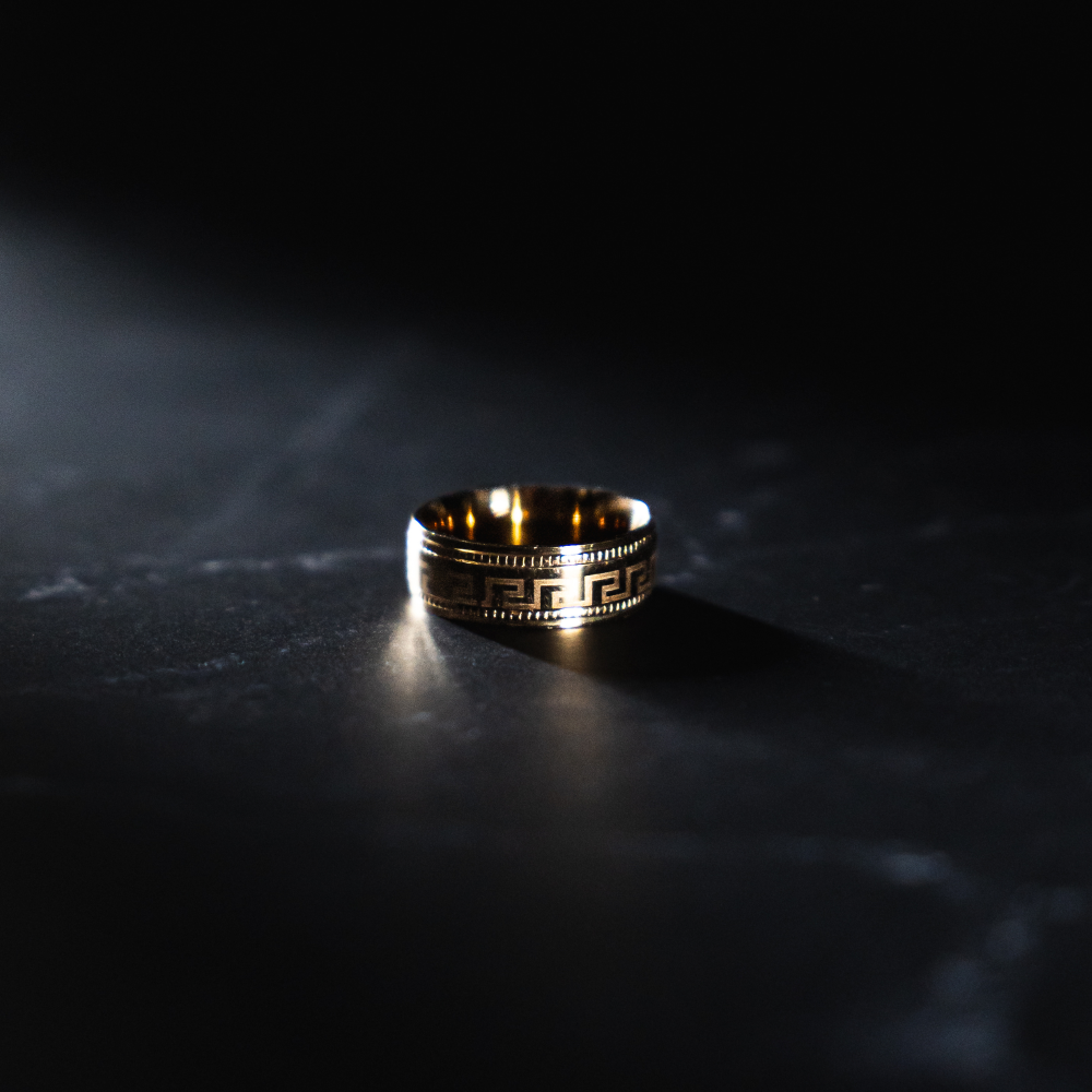 Mens Greek Band Ring - Gold