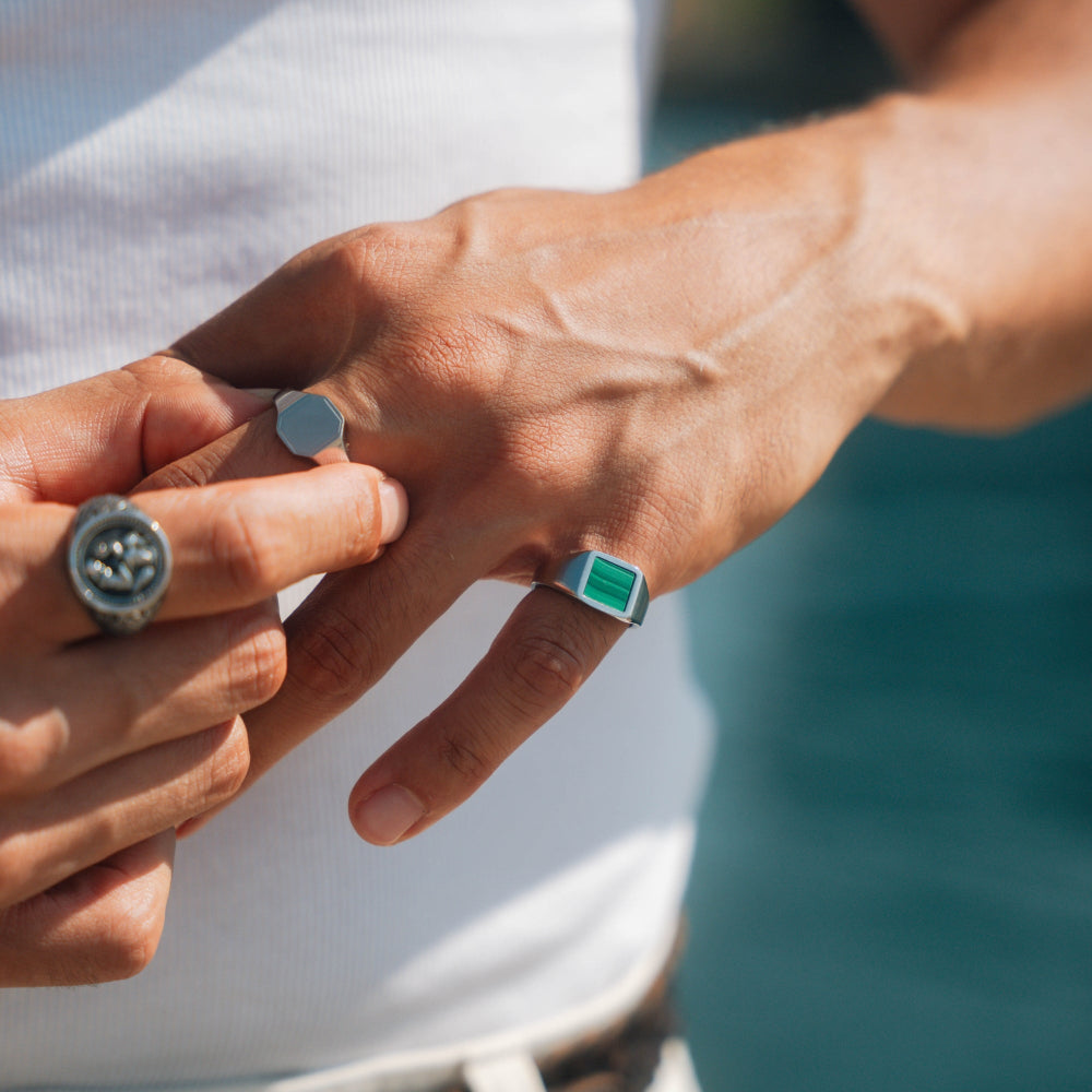 Square Malachite Ring - Silver