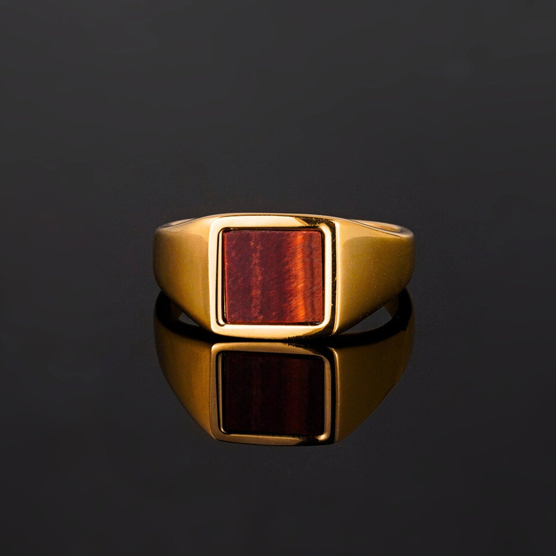 Square Red Tigers Eye Ring - Gold