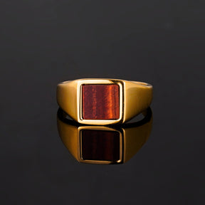 Square Red Tigers Eye Ring - Gold