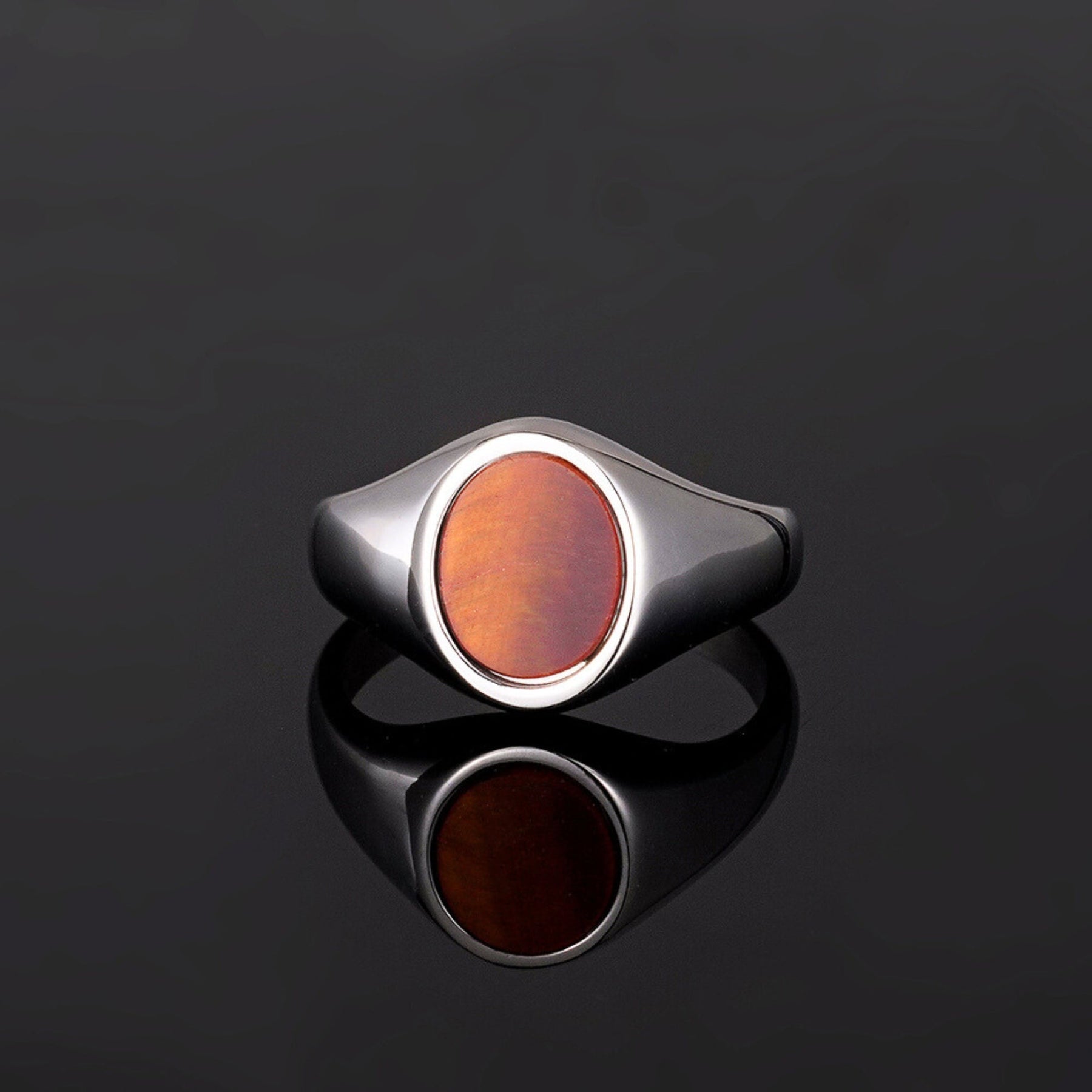 Red Tigers Eye Oval Ring - Silver