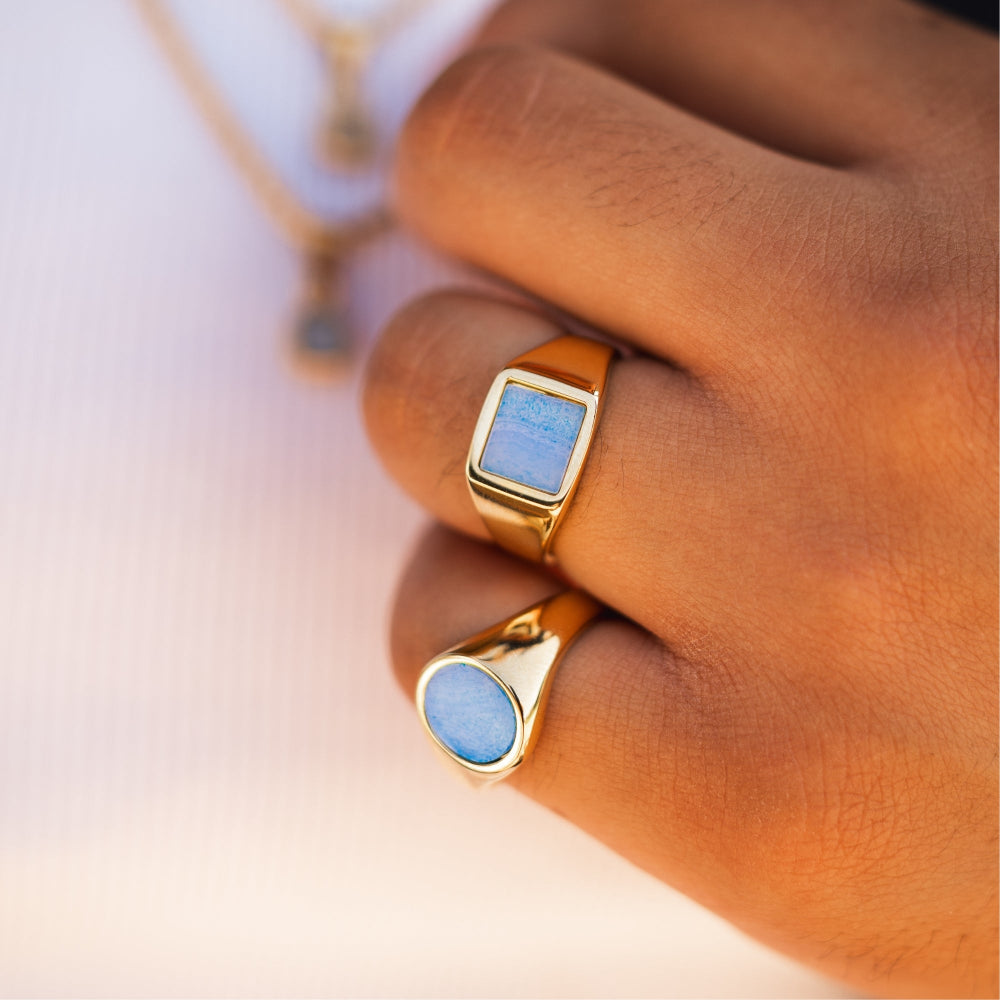 Blue Lace Agate Ring - Gold