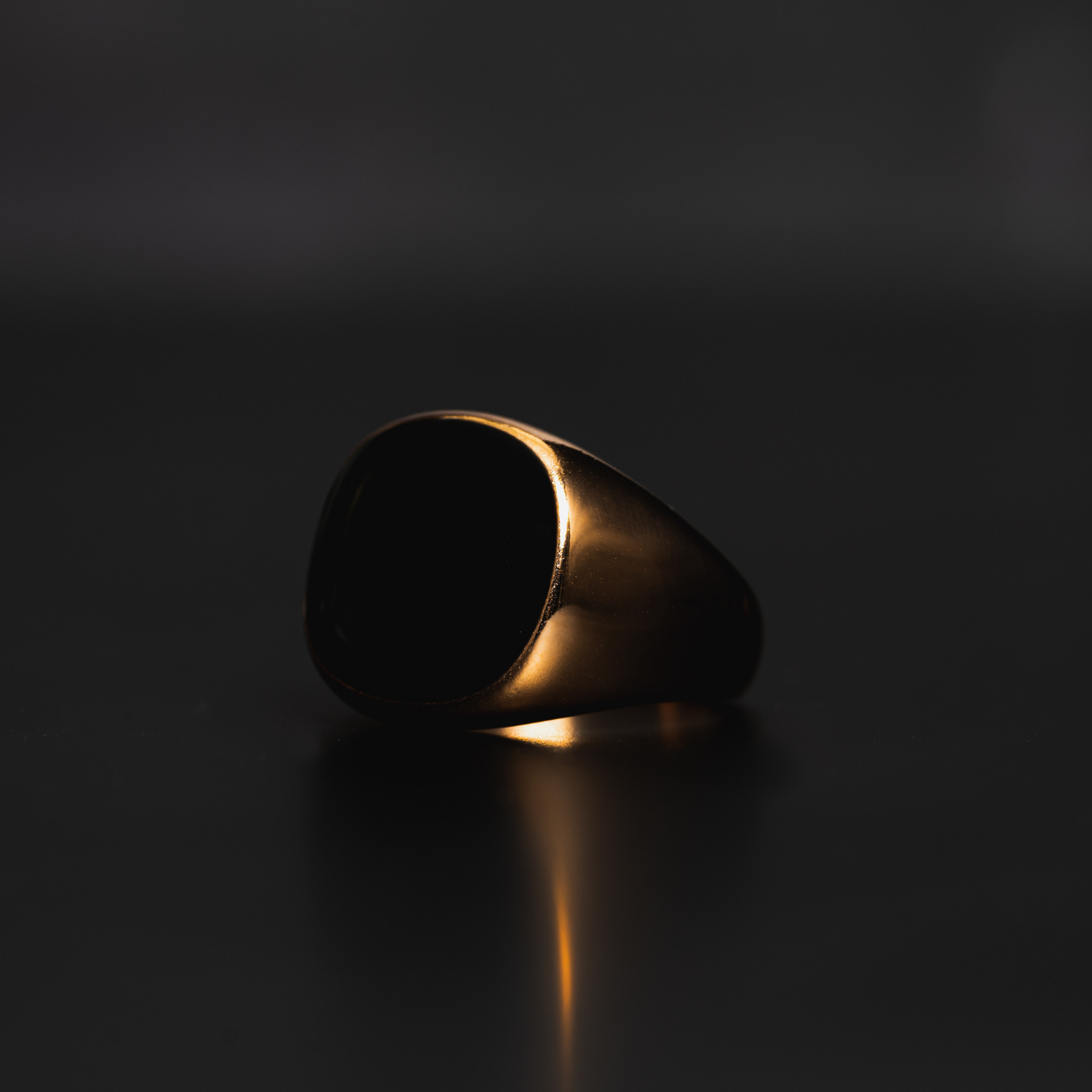 Black Polished Signet Ring - Gold