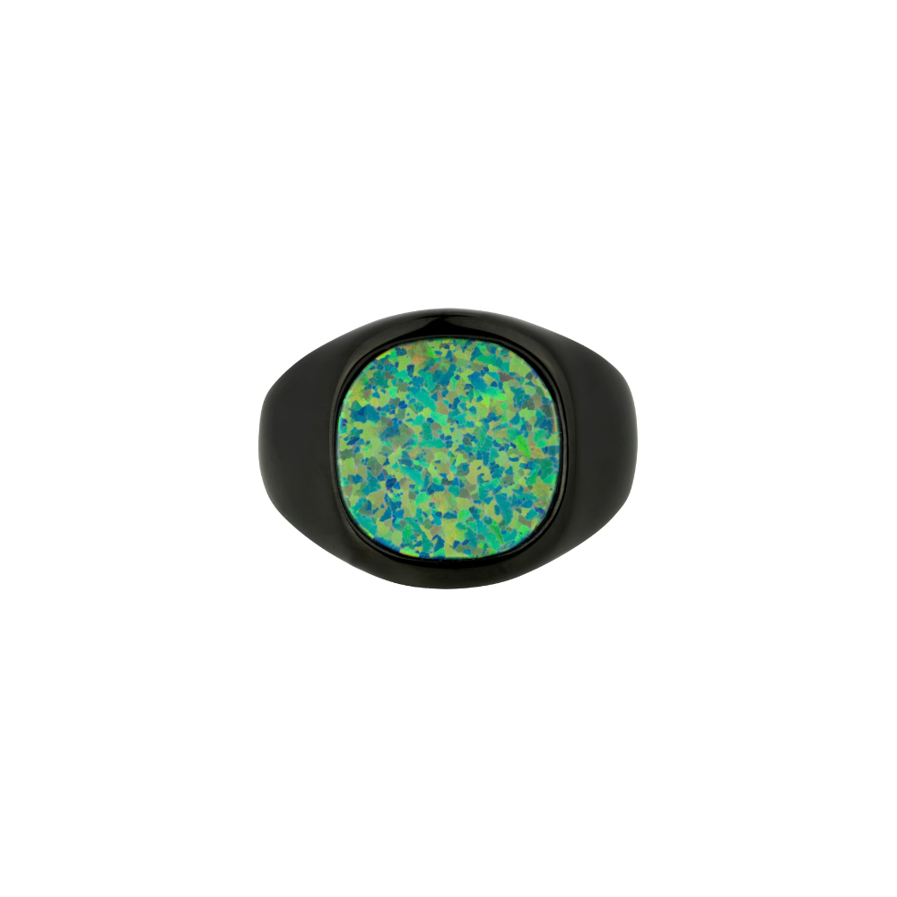Green Opal Signet Ring - Black