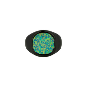 Green Opal Signet Ring - Black