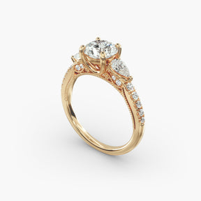 Lace Bridge Three Stone and Pave Diamond Engagement Ring  in 14k Yellow Gold (1/2 ct. t.w)