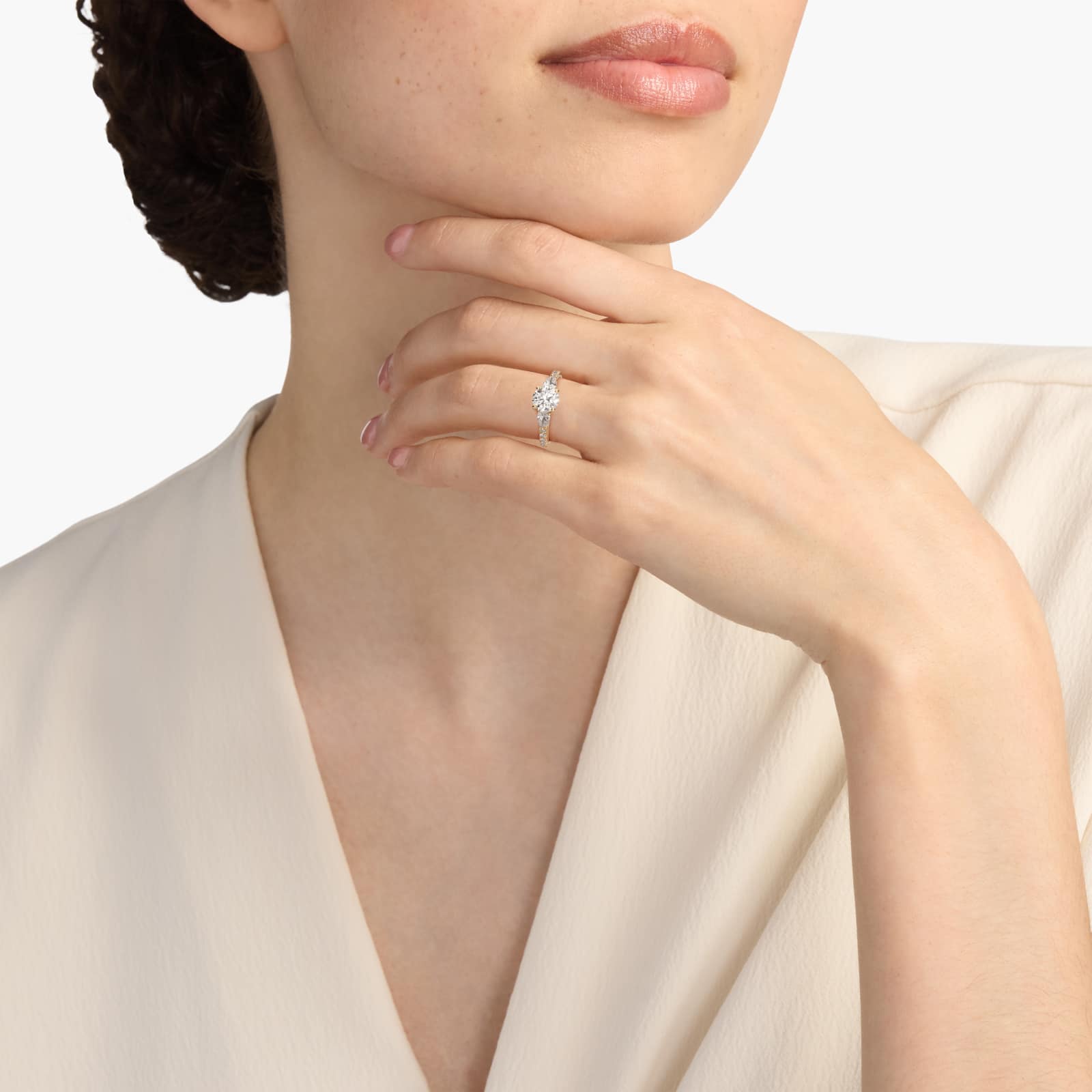 Lace Bridge Three Stone and Pave Diamond Engagement Ring  in 14k Yellow Gold (1/2 ct. t.w)