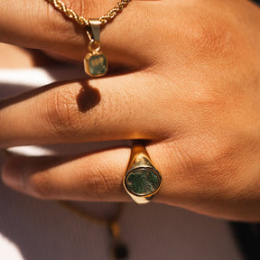 Moss Agate Signet Ring - Silver