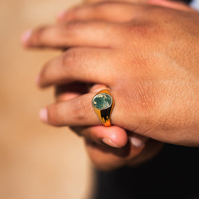 Moss Agate Signet Ring - Gold