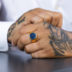 Large Lapis Signet Ring - Gold