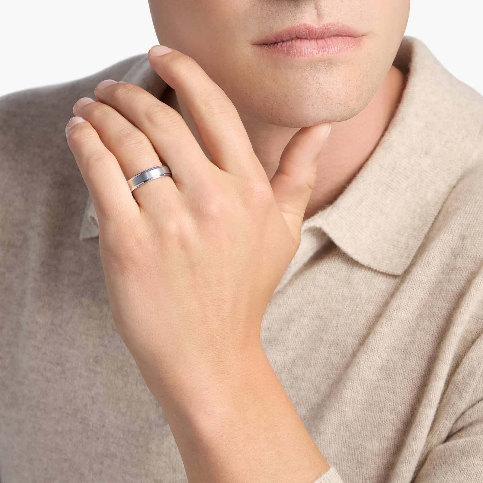 Brushed and Polished Comfort Fit Wedding Ring in White Tungsten Carbide (6mm)