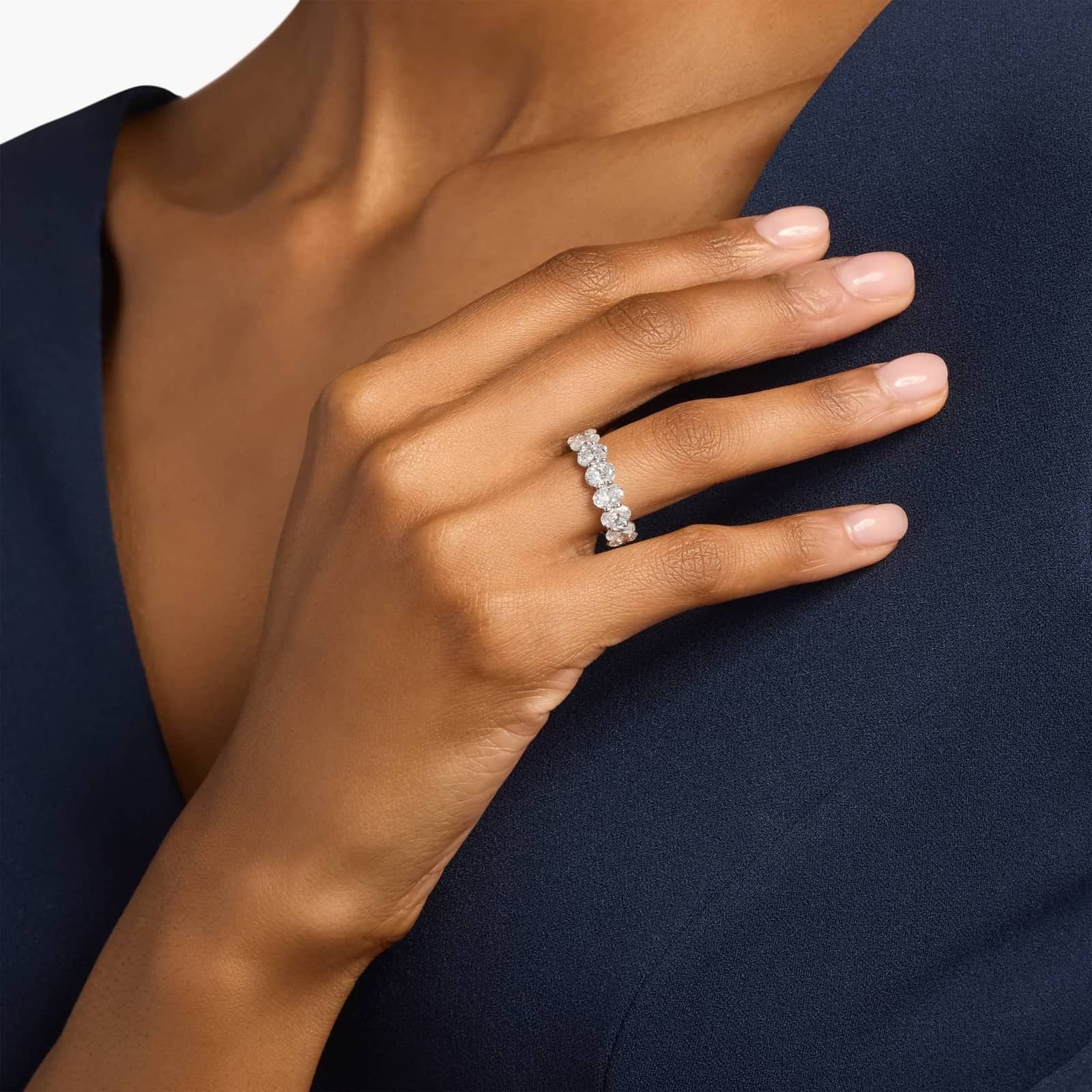 Oval Cut Lab-Grown Diamond Eternity Ring In 14K White Gold (6 Ct. tw. - F-G / VS2-SI1)
