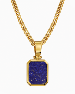 Lapis octagon engraving plate necklace