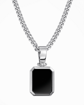 Onyx octagon engraving plate necklace
